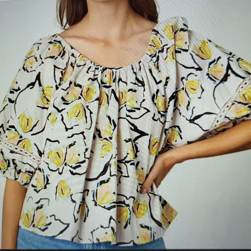 Velvet by Graham & Spencer Zoey Print top in Lilypad Print in Multi - Size M NWT - Picture 3 of 14